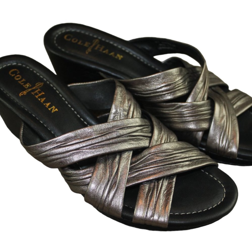 Cole Haan Metallic Bronze Twisted Strap Slide Sandals